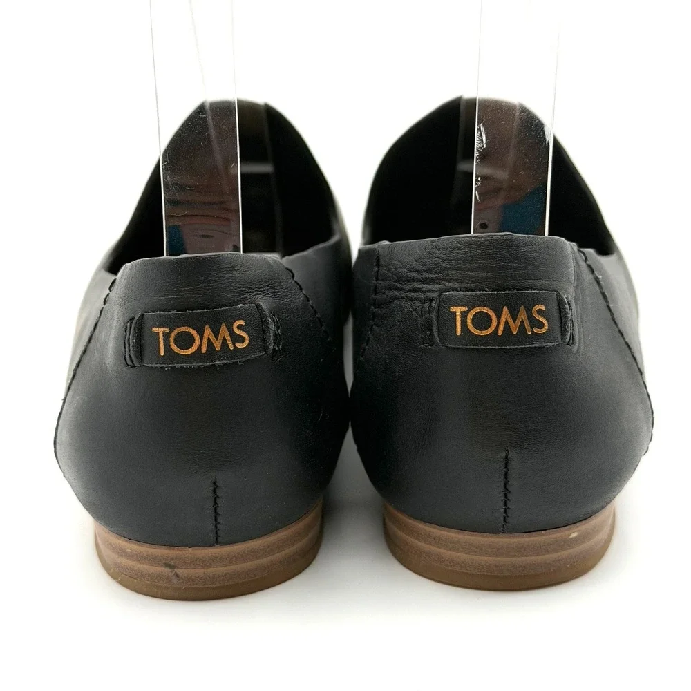 TOMS Darcy Leather Flats US 6.5 EU 37 Black Slip On Loafers Comfort Casual Chic